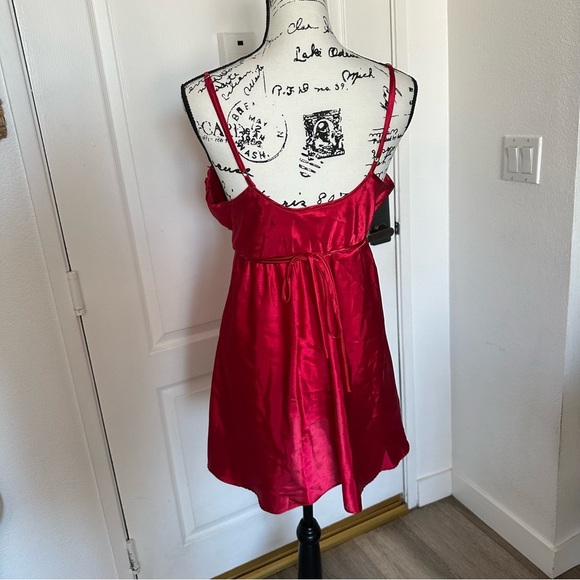 Luxurious Red Lace Floral Slip Dress Red Satin Tie Back Large - Picture 4 of 6